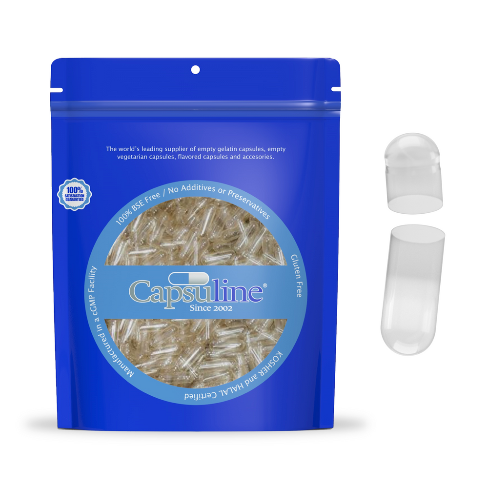 Capsuline Separated Size 0 Clear Gelatin Empty Capsules 1000 Count - 1000