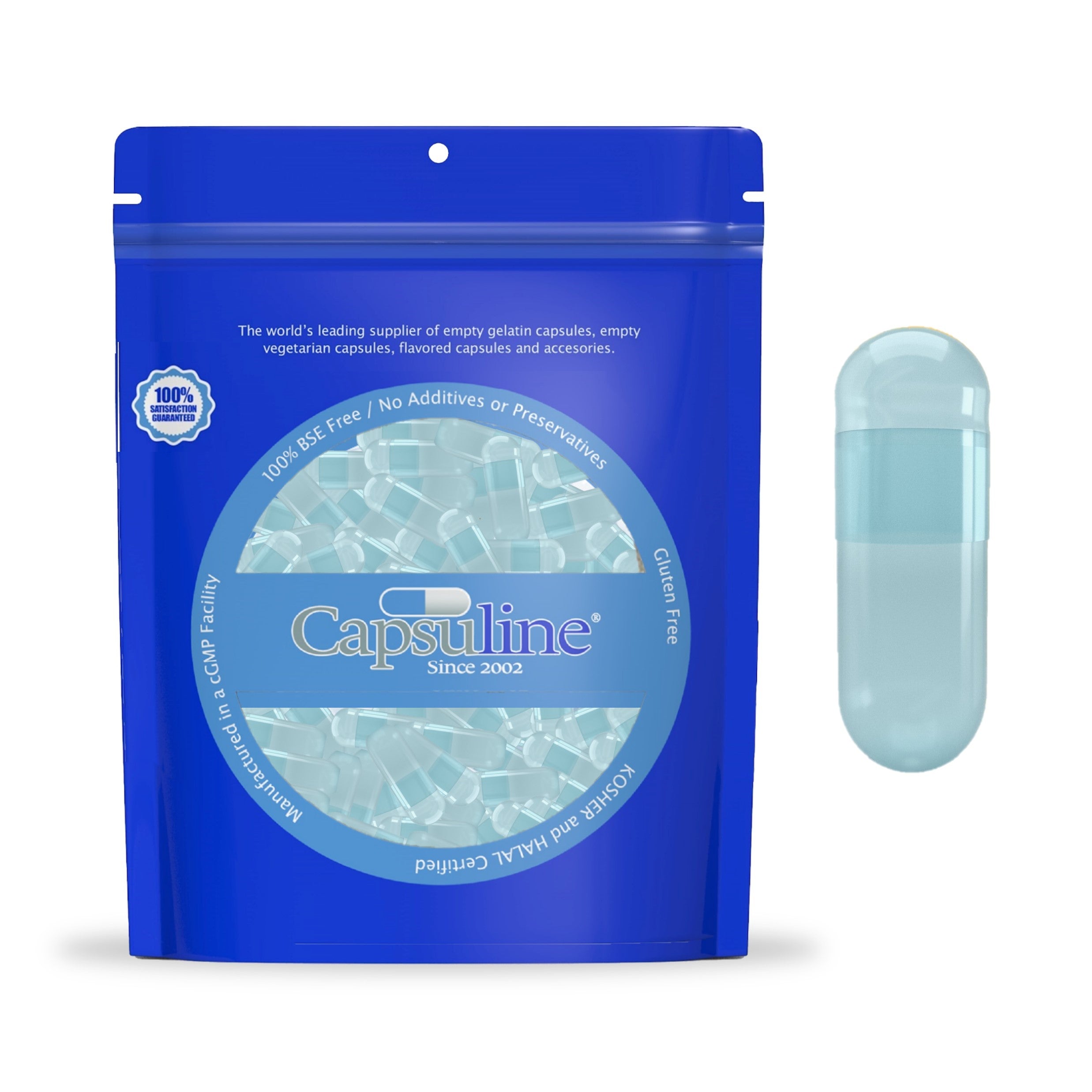 Capsuline Spirulina Natural Colorant Empty Vegetarian Capsules Size 0 - Blue/Blue - TiO2-Free - 1,000 Count - 1000