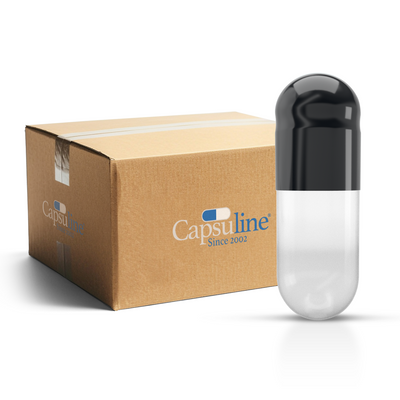 Colored Gelatin Capsules Size 4 Black/Clear (Box of 250,000) - Black/Clear