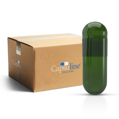 Size 0 Chlorophyll Empty Vegetarian Capsules by Capsuline - Green/Green (Box of 100,000)