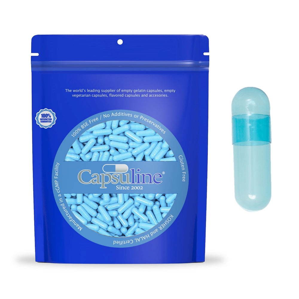 Capsuline Spirulina Natural Colorant  Empty Vegetarian Capsules Size 00 - Blue/Blue - TiO2-Free - 5,000 Count - 5000